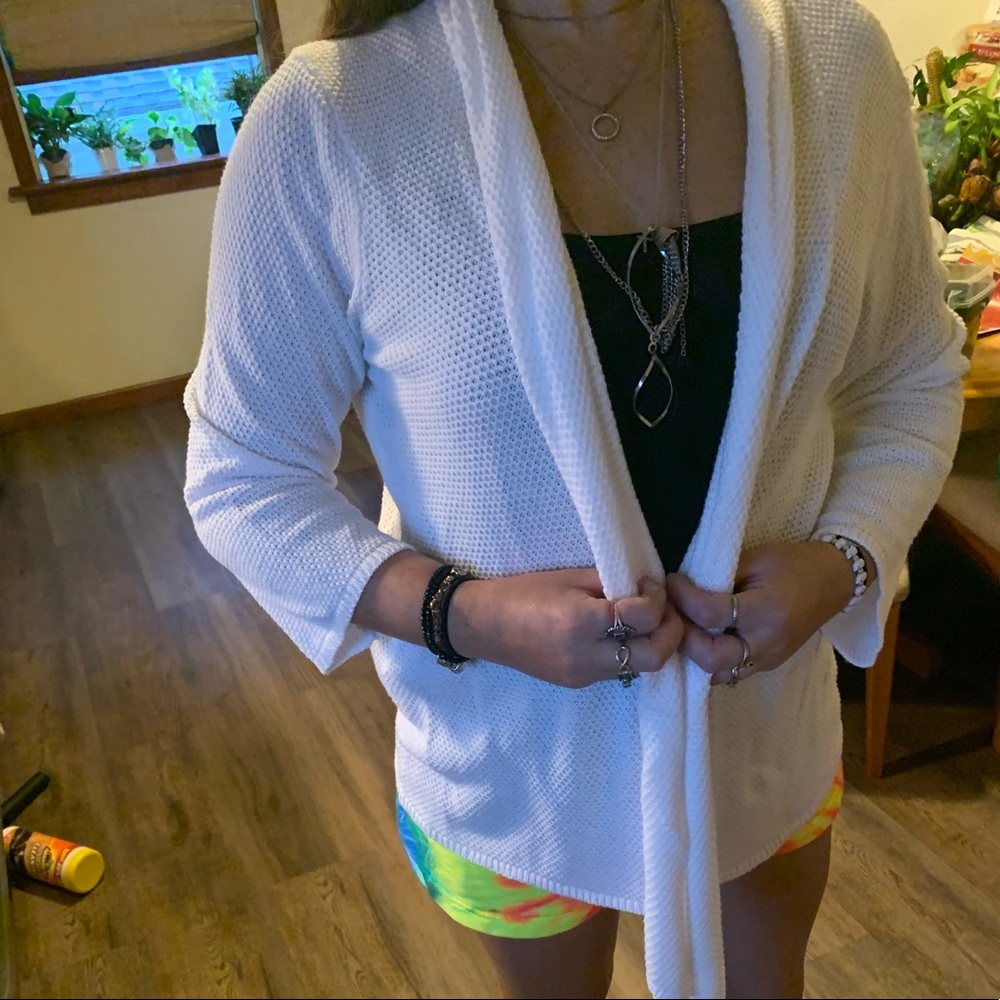 Medium Fall wraparound offwhite Crocheted SWEATER